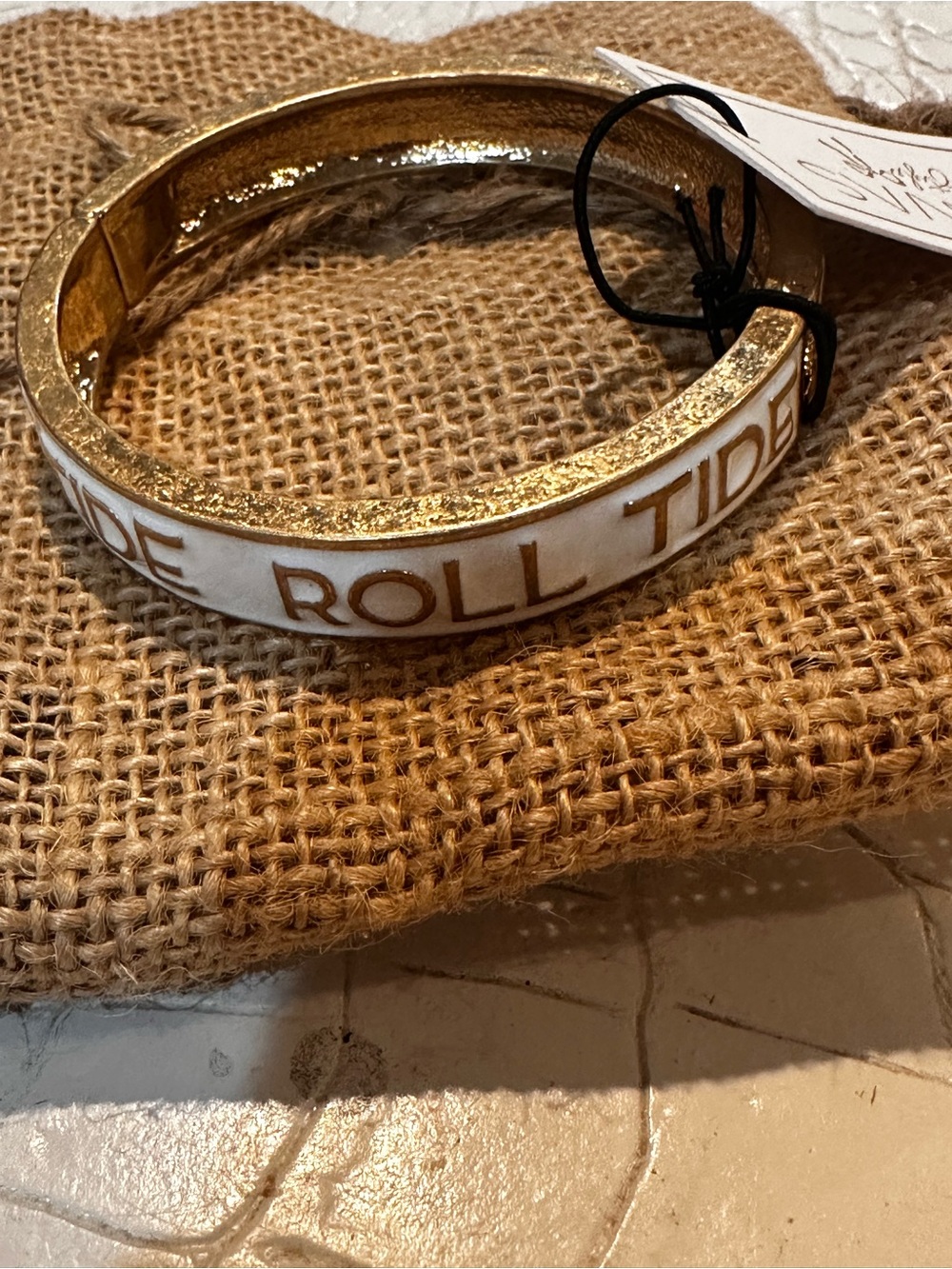 Gold and White "Roll Tide" and gold and Red Alabama logo Bangle Bracelet set